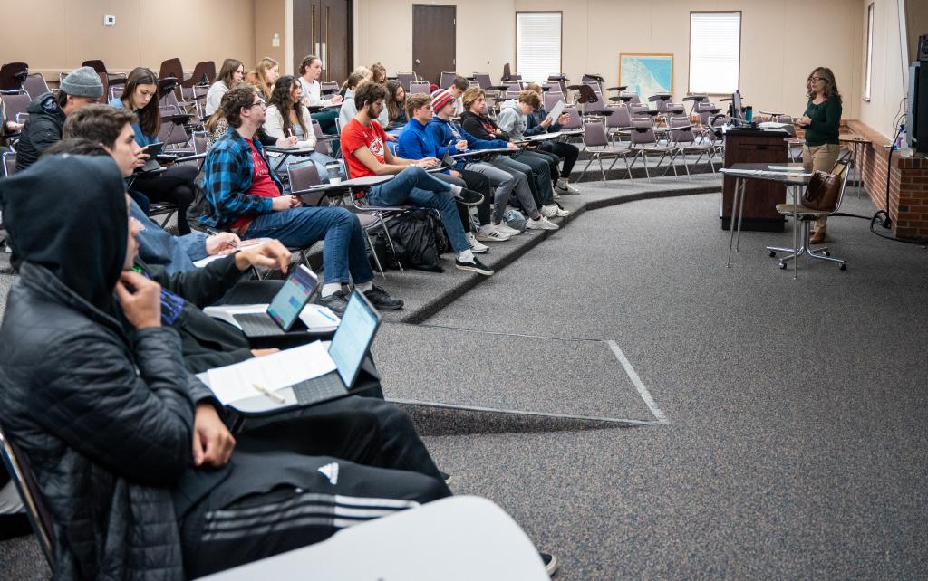 Room full of students in a ministry lecture